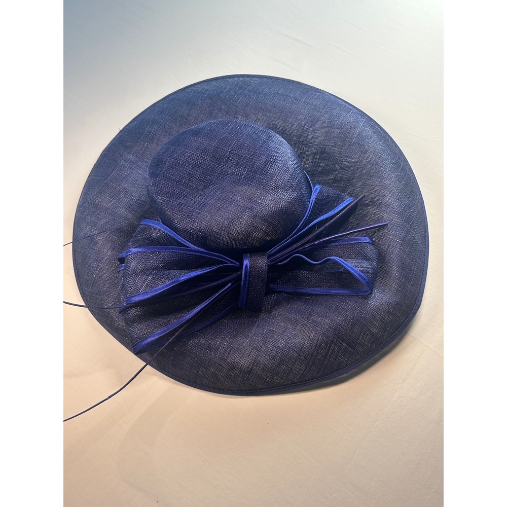 Giovannio by Emma B Hat Womens M Navy Blue Wide Brim Bow Fascinator